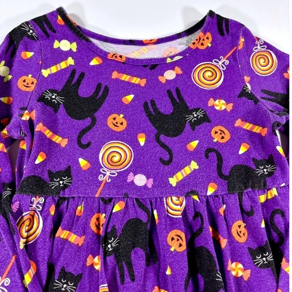 Children's Place Halloween Dress Black Cat Candy Purple Fall Toddler Size 4T